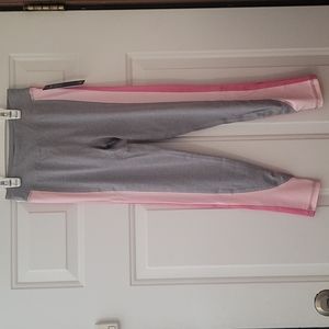 MARIKA GIRL'S COLOR BLOCK STRIPE LEGGINGS: GRAY/PINK: NWT: SZ S (7/8)